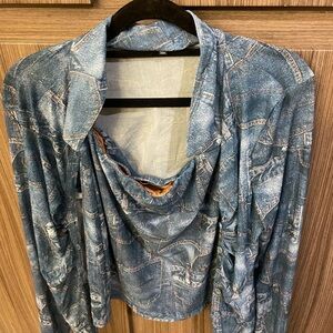 Jean print crop top set